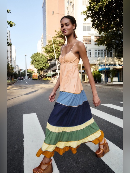 FARM Rio Dresses & Skirts - NWT Farm Rio Linen Blend Pleated Colorblock Dress sz L